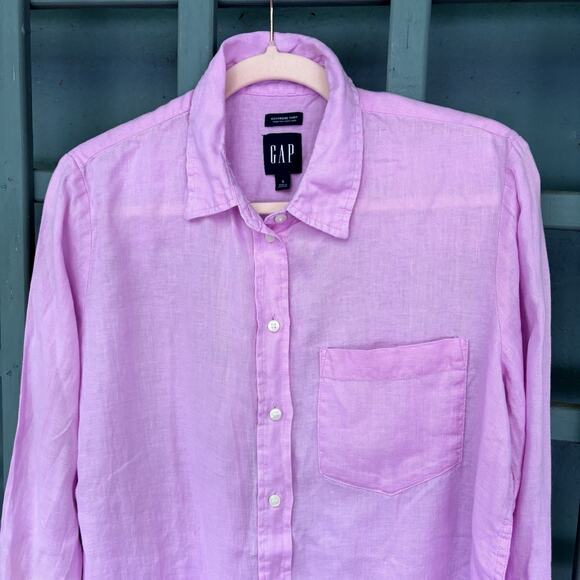 GAP Tops - GAP 100% Linen Boyfriend Shirt Pastel Pink Relaxed Womens Small Coastal Preppy